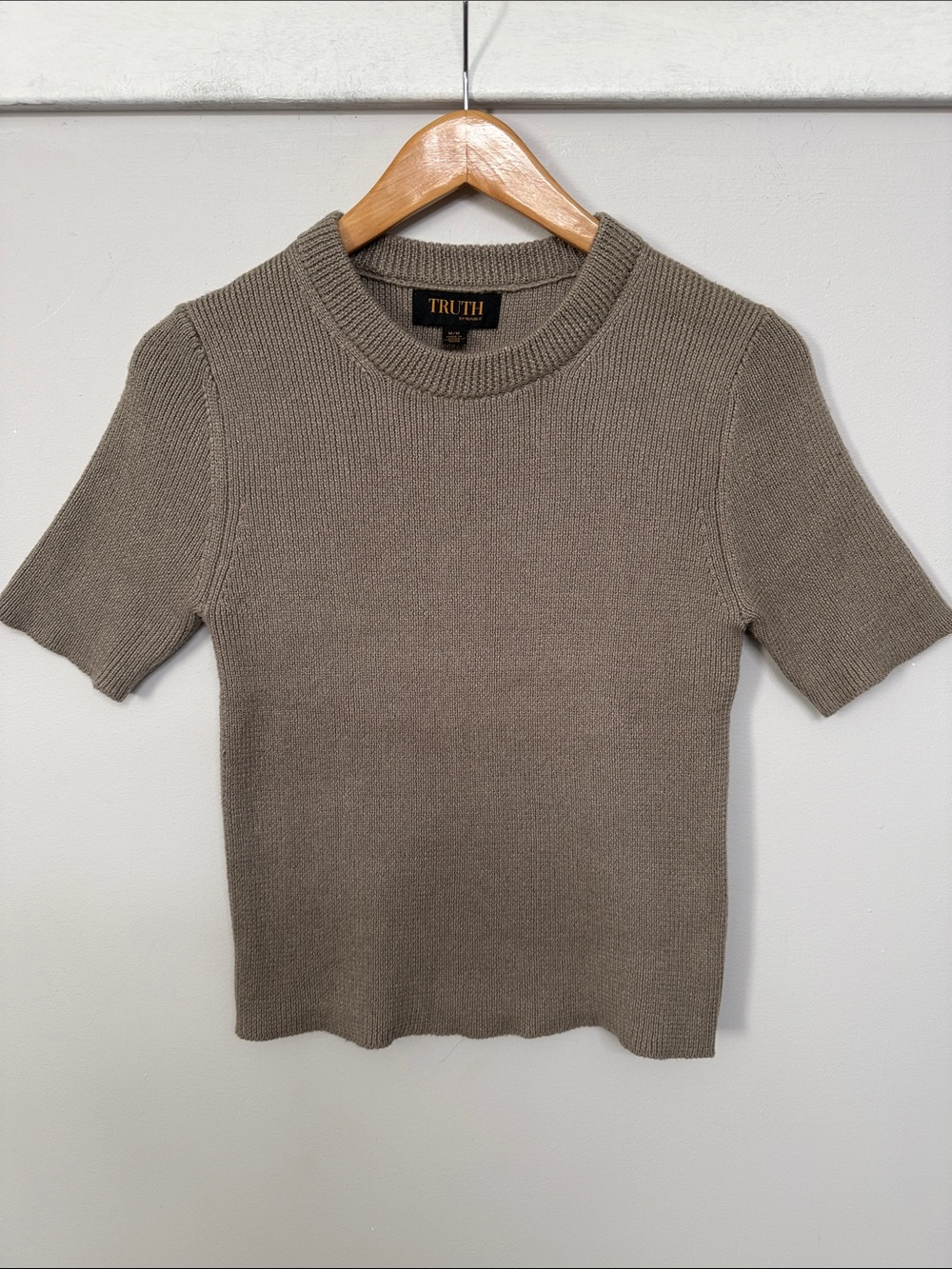 Truth Taupe Ribbed Short-Sleeve Knit Top